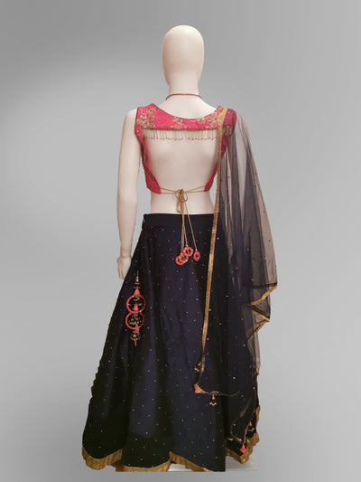 Lehenga in Pure Silk Navy - Indian Clothing in Denver, CO, Aurora, CO, Boulder, CO, Fort Collins, CO, Colorado Springs, CO, Parker, CO, Highlands Ranch, CO, Cherry Creek, CO, Centennial, CO, and Longmont, CO. Nationwide shipping USA - India Fashion X