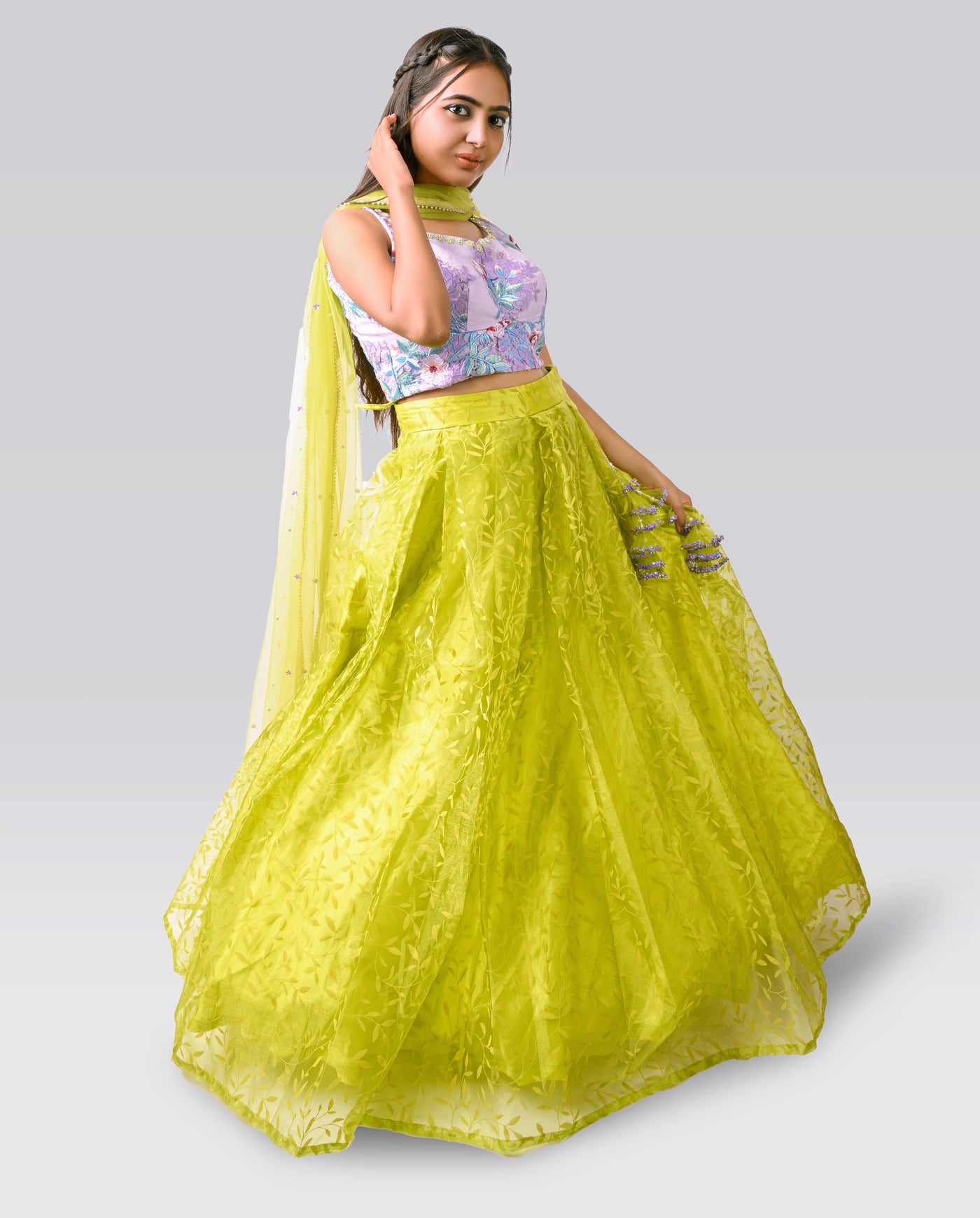 Leafy Lehenga in Yellow - Indian Clothing in Denver, CO, Aurora, CO, Boulder, CO, Fort Collins, CO, Colorado Springs, CO, Parker, CO, Highlands Ranch, CO, Cherry Creek, CO, Centennial, CO, and Longmont, CO. Nationwide shipping USA - India Fashion X