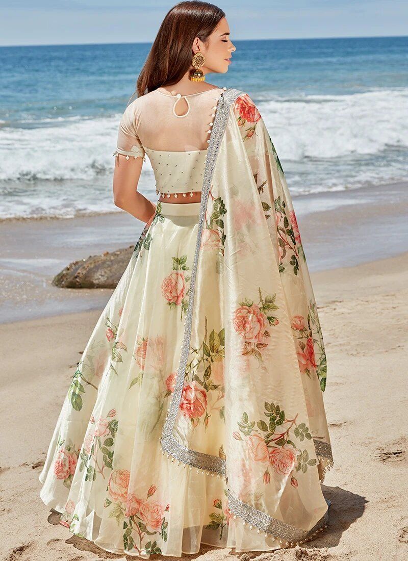 Lehenga in Light Yellow Floral Organza- Indian Clothing in Denver, CO and  Aurora, CO- India Fashion X – Indian Fashion Xpressions