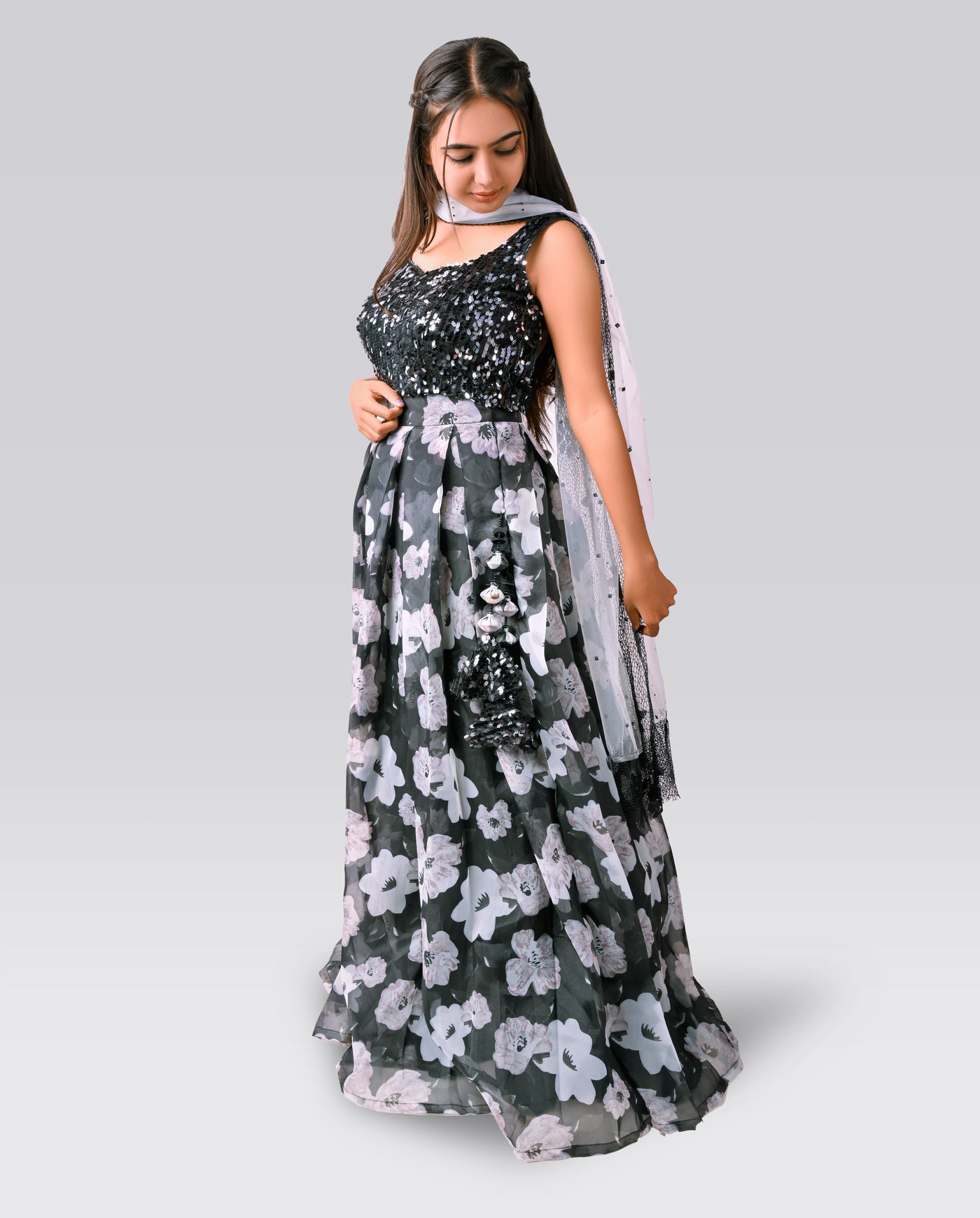 Midnight Bloom Lehenga - Indian Clothing in Denver, CO, Aurora, CO, Boulder, CO, Fort Collins, CO, Colorado Springs, CO, Parker, CO, Highlands Ranch, CO, Cherry Creek, CO, Centennial, CO, and Longmont, CO. Nationwide shipping USA - India Fashion X