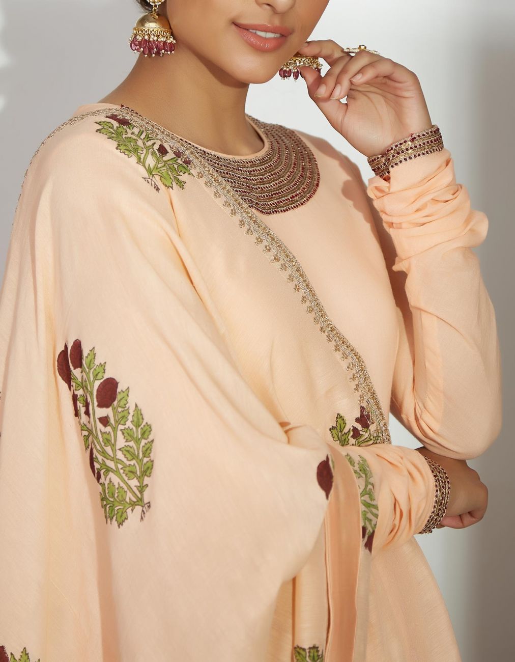Peach Embroidered Anarkali Set - Indian Clothing in Denver, CO, Aurora, CO, Boulder, CO, Fort Collins, CO, Colorado Springs, CO, Parker, CO, Highlands Ranch, CO, Cherry Creek, CO, Centennial, CO, and Longmont, CO. Nationwide shipping USA - India Fashion X