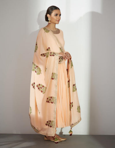 Peach Embroidered Anarkali Set - Indian Clothing in Denver, CO, Aurora, CO, Boulder, CO, Fort Collins, CO, Colorado Springs, CO, Parker, CO, Highlands Ranch, CO, Cherry Creek, CO, Centennial, CO, and Longmont, CO. Nationwide shipping USA - India Fashion X