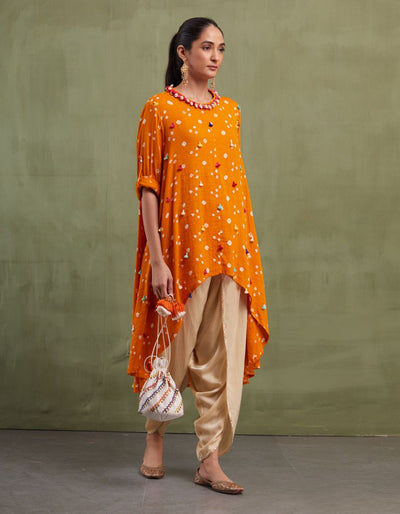 Mango Bandhini Asymmetric Dhoti Set - Indian Clothing in Denver, CO, Aurora, CO, Boulder, CO, Fort Collins, CO, Colorado Springs, CO, Parker, CO, Highlands Ranch, CO, Cherry Creek, CO, Centennial, CO, and Longmont, CO. Nationwide shipping USA - India Fashion X