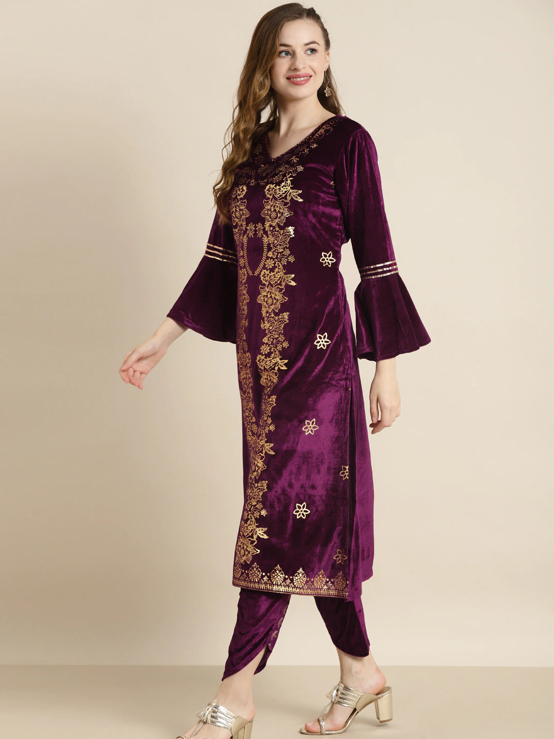Purple & Gold Velvet Kurta - Indian Clothing in Denver, CO, Aurora, CO, Boulder, CO, Fort Collins, CO, Colorado Springs, CO, Parker, CO, Highlands Ranch, CO, Cherry Creek, CO, Centennial, CO, and Longmont, CO. Nationwide shipping USA - India Fashion X