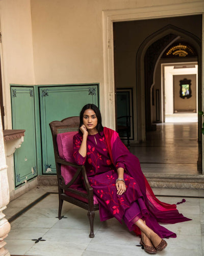 Plum And Berry Kurta Set - Indian Clothing in Denver, CO, Aurora, CO, Boulder, CO, Fort Collins, CO, Colorado Springs, CO, Parker, CO, Highlands Ranch, CO, Cherry Creek, CO, Centennial, CO, and Longmont, CO. Nationwide shipping USA - India Fashion X