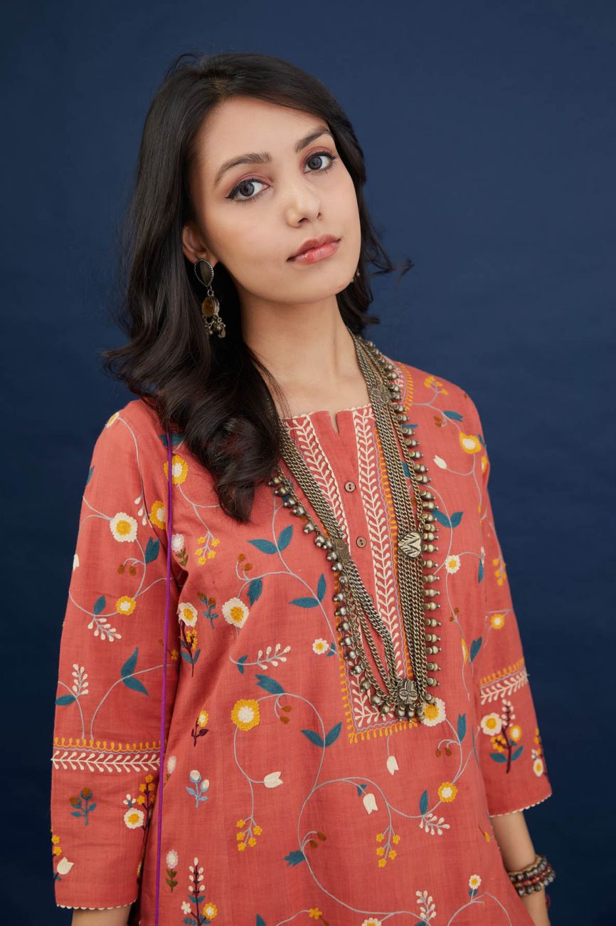 Brick Red Cotton Kurta Set - Indian Clothing in Denver, CO, Aurora, CO, Boulder, CO, Fort Collins, CO, Colorado Springs, CO, Parker, CO, Highlands Ranch, CO, Cherry Creek, CO, Centennial, CO, and Longmont, CO. Nationwide shipping USA - India Fashion X