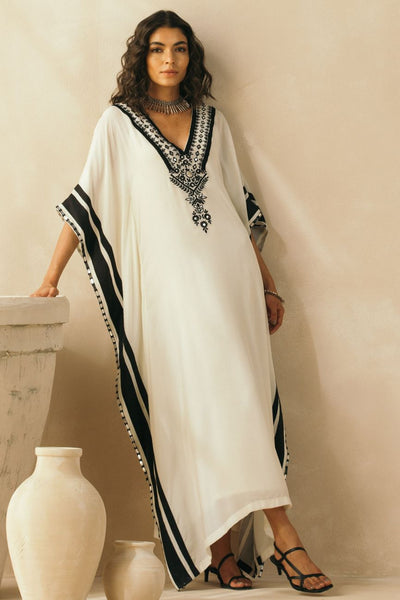 Ebony and Ivory Kaftan - Indian Clothing in Denver, CO, Aurora, CO, Boulder, CO, Fort Collins, CO, Colorado Springs, CO, Parker, CO, Highlands Ranch, CO, Cherry Creek, CO, Centennial, CO, and Longmont, CO. Nationwide shipping USA - India Fashion X