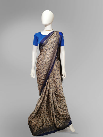 Saree in Bronze and Blue Print - Indian Clothing in Denver, CO, Aurora, CO, Boulder, CO, Fort Collins, CO, Colorado Springs, CO, Parker, CO, Highlands Ranch, CO, Cherry Creek, CO, Centennial, CO, and Longmont, CO. Nationwide shipping USA - India Fashion X
