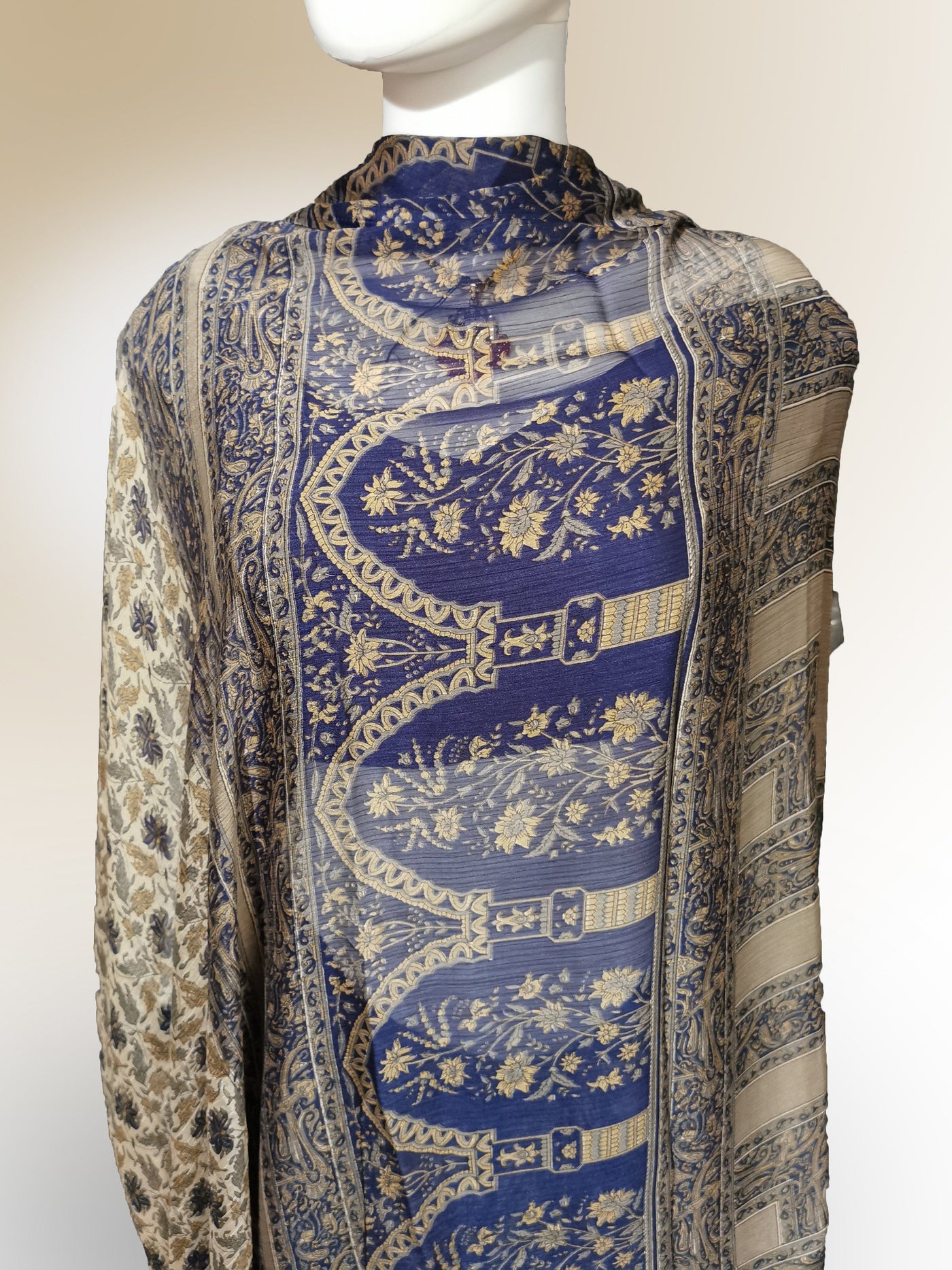 Saree in Bronze and Blue Print - Indian Clothing in Denver, CO, Aurora, CO, Boulder, CO, Fort Collins, CO, Colorado Springs, CO, Parker, CO, Highlands Ranch, CO, Cherry Creek, CO, Centennial, CO, and Longmont, CO. Nationwide shipping USA - India Fashion X