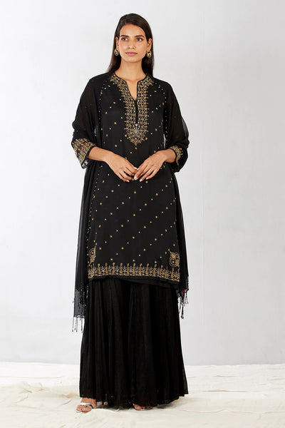 Black Embroidered Sharara Set - Indian Clothing in Denver, CO, Aurora, CO, Boulder, CO, Fort Collins, CO, Colorado Springs, CO, Parker, CO, Highlands Ranch, CO, Cherry Creek, CO, Centennial, CO, and Longmont, CO. Nationwide shipping USA - India Fashion X