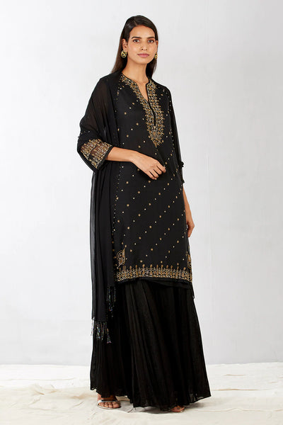 Black Embroidered Sharara Set - Indian Clothing in Denver, CO, Aurora, CO, Boulder, CO, Fort Collins, CO, Colorado Springs, CO, Parker, CO, Highlands Ranch, CO, Cherry Creek, CO, Centennial, CO, and Longmont, CO. Nationwide shipping USA - India Fashion X