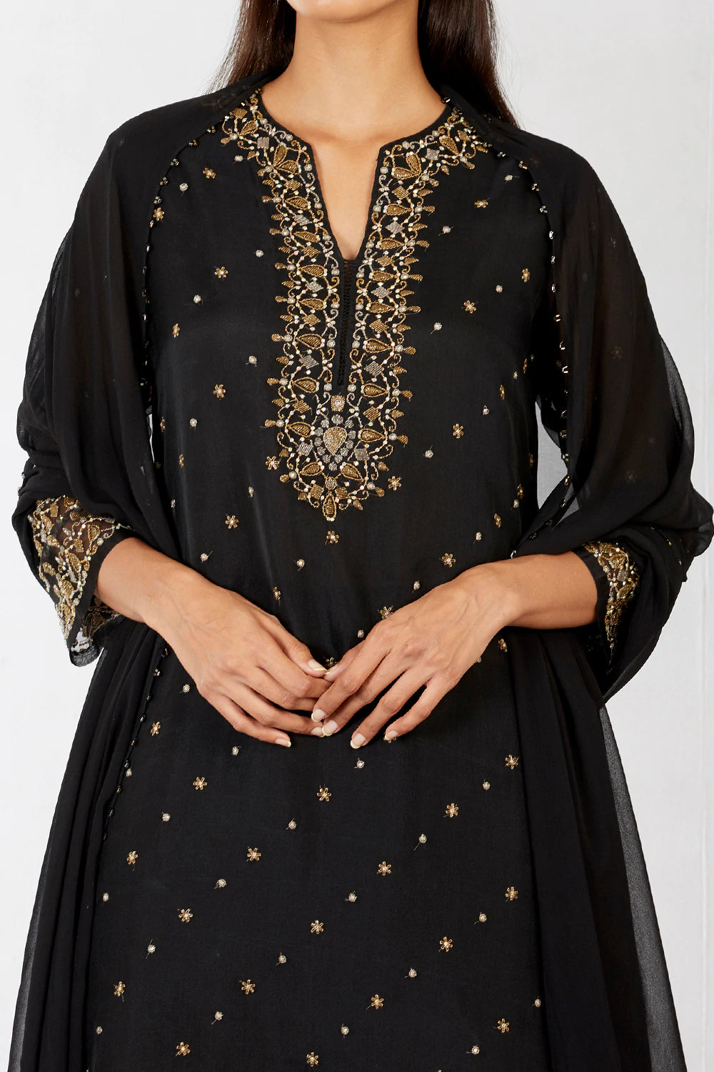 Black Embroidered Sharara Set - Indian Clothing in Denver, CO, Aurora, CO, Boulder, CO, Fort Collins, CO, Colorado Springs, CO, Parker, CO, Highlands Ranch, CO, Cherry Creek, CO, Centennial, CO, and Longmont, CO. Nationwide shipping USA - India Fashion X