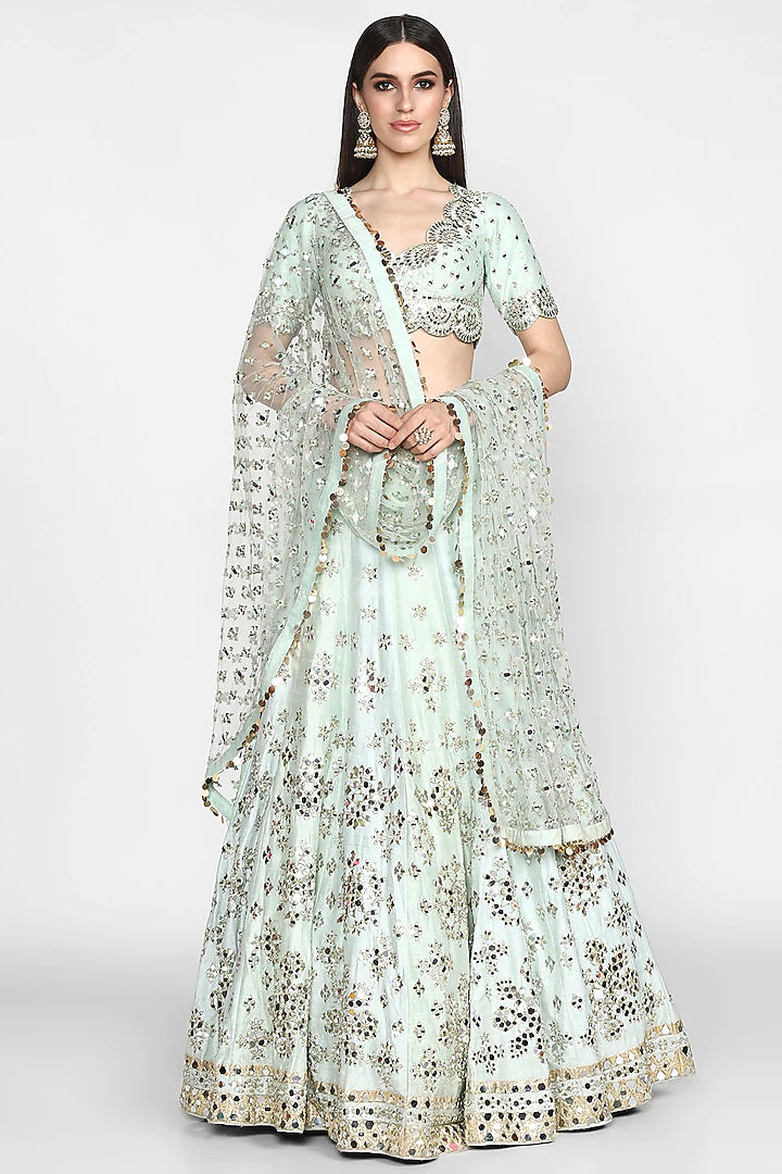 Sky Blue Embroidered Lehenga Set - Indian Clothing in Denver, CO, Aurora, CO, Boulder, CO, Fort Collins, CO, Colorado Springs, CO, Parker, CO, Highlands Ranch, CO, Cherry Creek, CO, Centennial, CO, and Longmont, CO. Nationwide shipping USA - India Fashion X