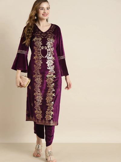 Purple & Gold Velvet Kurta - Indian Clothing in Denver, CO, Aurora, CO, Boulder, CO, Fort Collins, CO, Colorado Springs, CO, Parker, CO, Highlands Ranch, CO, Cherry Creek, CO, Centennial, CO, and Longmont, CO. Nationwide shipping USA - India Fashion X