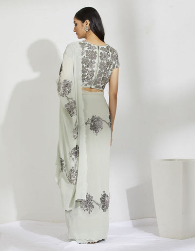 Mint And Silver Floral Bead Saree - Indian Clothing in Denver, CO, Aurora, CO, Boulder, CO, Fort Collins, CO, Colorado Springs, CO, Parker, CO, Highlands Ranch, CO, Cherry Creek, CO, Centennial, CO, and Longmont, CO. Nationwide shipping USA - India Fashion X