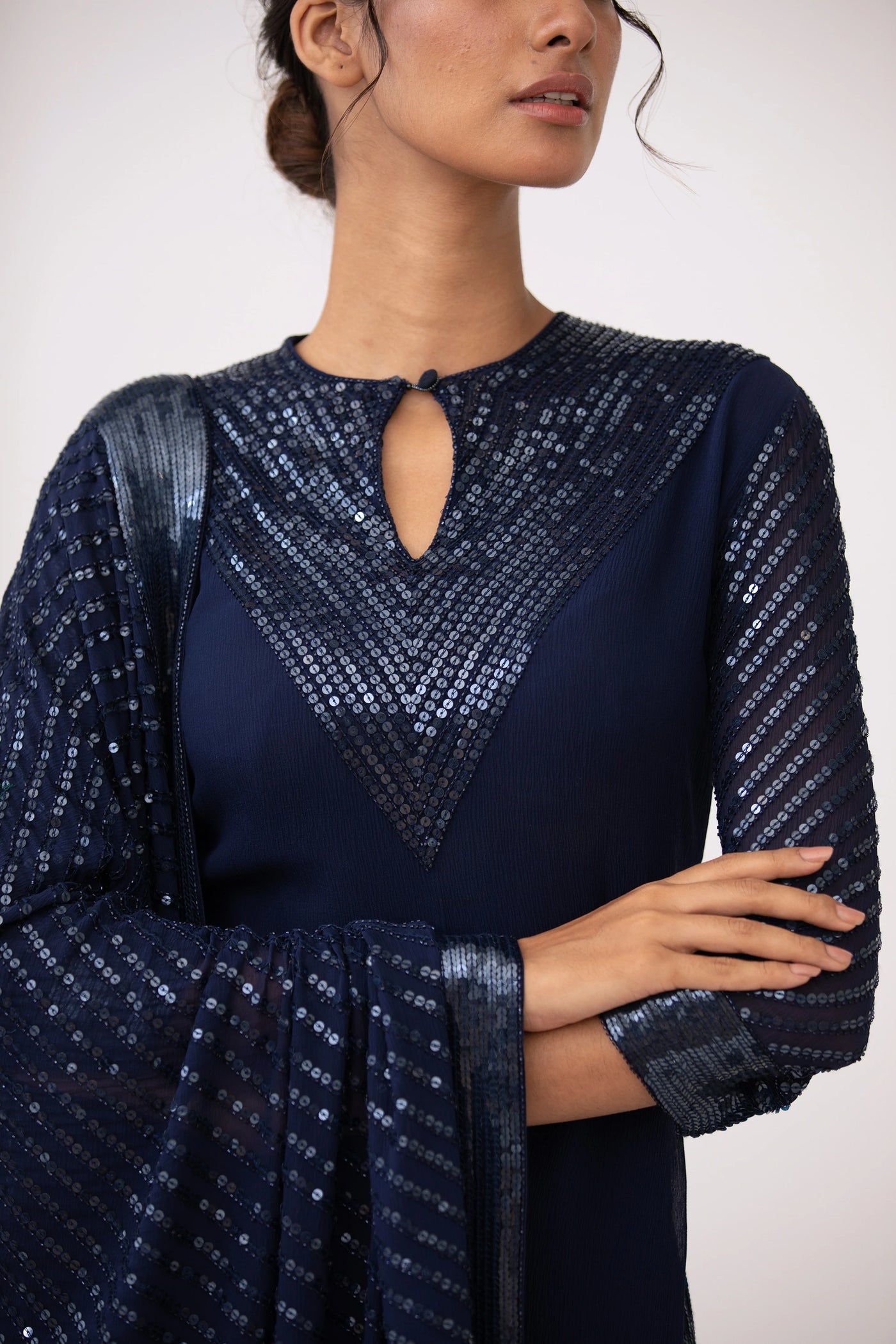 Navy Blue Sequins Sharara Set - Indian Clothing in Denver, CO, Aurora, CO, Boulder, CO, Fort Collins, CO, Colorado Springs, CO, Parker, CO, Highlands Ranch, CO, Cherry Creek, CO, Centennial, CO, and Longmont, CO. Nationwide shipping USA - India Fashion X