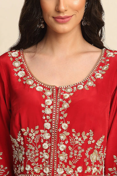 Red Crepe Anarkali Set - Indian Clothing in Denver, CO, Aurora, CO, Boulder, CO, Fort Collins, CO, Colorado Springs, CO, Parker, CO, Highlands Ranch, CO, Cherry Creek, CO, Centennial, CO, and Longmont, CO. Nationwide shipping USA - India Fashion X