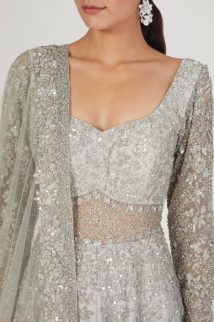 Gray Sequins Gown with Dupatta Indian Clothing in Denver, CO, Aurora, CO, Boulder, CO, Fort Collins, CO, Colorado Springs, CO, Parker, CO, Highlands Ranch, CO, Cherry Creek, CO, Centennial, CO, and Longmont, CO. NATIONWIDE SHIPPING USA- India Fashion X