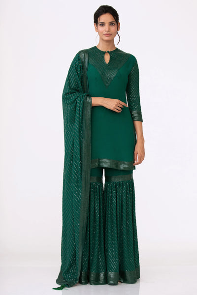 Green Sequins Sharara Set - Indian Clothing in Denver, CO, Aurora, CO, Boulder, CO, Fort Collins, CO, Colorado Springs, CO, Parker, CO, Highlands Ranch, CO, Cherry Creek, CO, Centennial, CO, and Longmont, CO. Nationwide shipping USA - India Fashion X