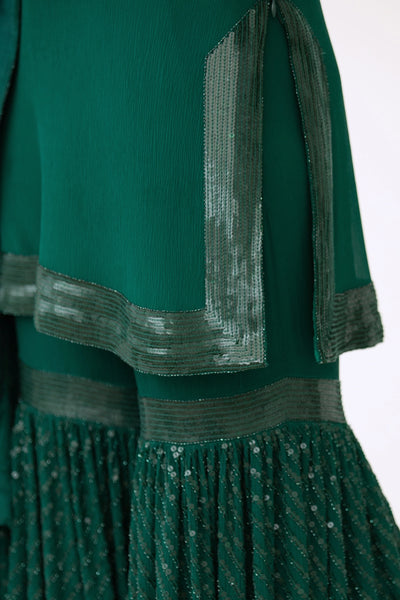 Green Sequins Sharara Set - Indian Clothing in Denver, CO, Aurora, CO, Boulder, CO, Fort Collins, CO, Colorado Springs, CO, Parker, CO, Highlands Ranch, CO, Cherry Creek, CO, Centennial, CO, and Longmont, CO. Nationwide shipping USA - India Fashion X