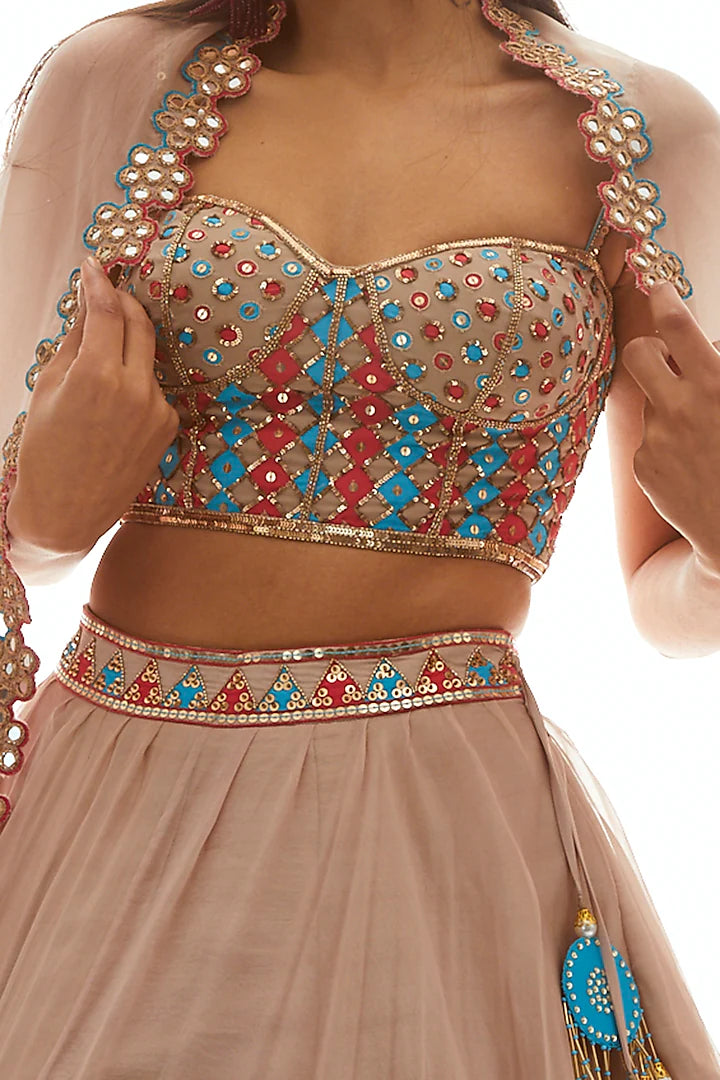 Beige Lehenga Set - Indian Clothing in Denver, CO, Aurora, CO, Boulder, CO, Fort Collins, CO, Colorado Springs, CO, Parker, CO, Highlands Ranch, CO, Cherry Creek, CO, Centennial, CO, and Longmont, CO. Nationwide shipping USA - India Fashion X