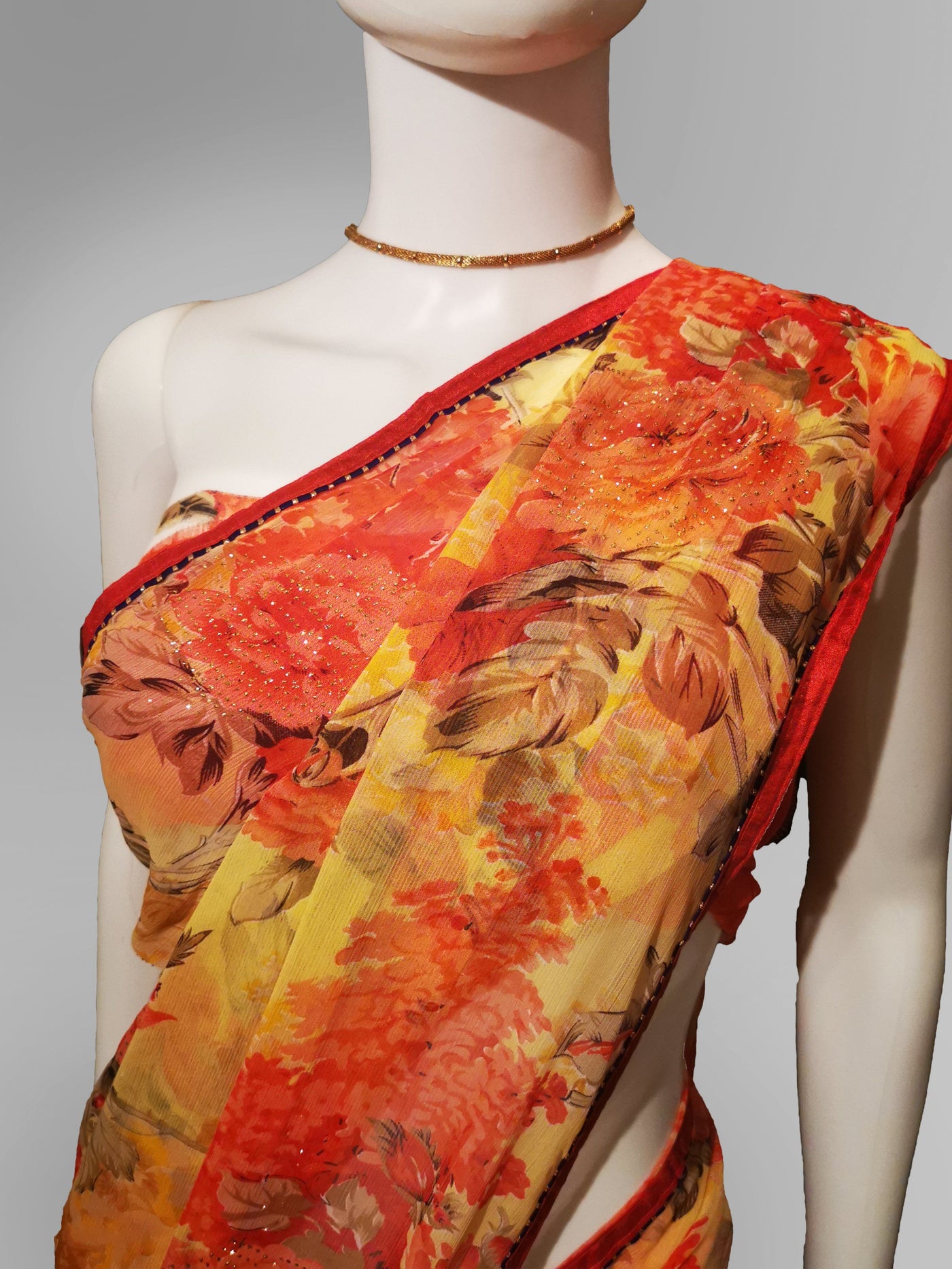 Saree in Orange Yellow Pastel Floral Design with Sequin Work Indian Clothing in Denver, CO, Aurora, CO, Boulder, CO, Fort Collins, CO, Colorado Springs, CO, Parker, CO, Highlands Ranch, CO, Cherry Creek, CO, Centennial, CO, and Longmont, CO. NATIONWIDE SHIPPING USA- India Fashion X