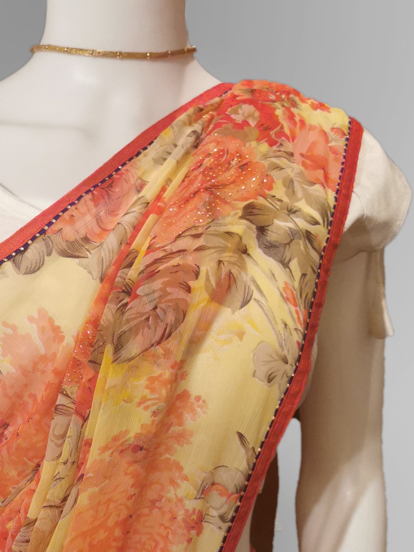 Saree in Orange Yellow Pastel Floral Design with Sequin Work Indian Clothing in Denver, CO, Aurora, CO, Boulder, CO, Fort Collins, CO, Colorado Springs, CO, Parker, CO, Highlands Ranch, CO, Cherry Creek, CO, Centennial, CO, and Longmont, CO. NATIONWIDE SHIPPING USA- India Fashion X