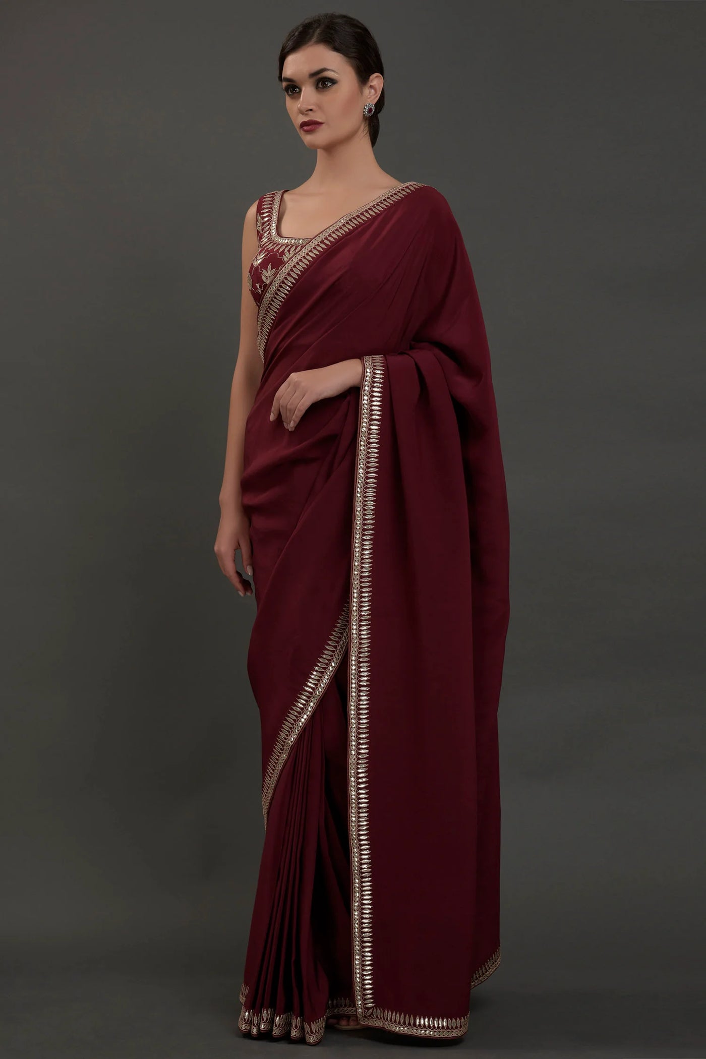 Wine Pure Crepe Saree Indian Clothing in Denver, CO, Aurora, CO, Boulder, CO, Fort Collins, CO, Colorado Springs, CO, Parker, CO, Highlands Ranch, CO, Cherry Creek, CO, Centennial, CO, and Longmont, CO. NATIONWIDE SHIPPING USA- India Fashion X