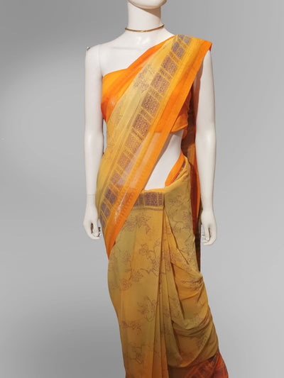 Saree in Orange Yellow with Light  Print Work Indian Clothing in Denver, CO, Aurora, CO, Boulder, CO, Fort Collins, CO, Colorado Springs, CO, Parker, CO, Highlands Ranch, CO, Cherry Creek, CO, Centennial, CO, and Longmont, CO. NATIONWIDE SHIPPING USA- India Fashion X