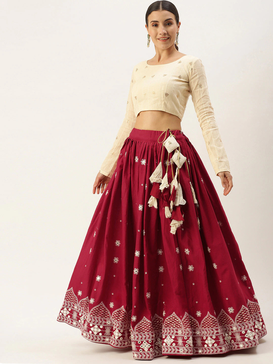 Maroon Beige Lehenga Set - Indian Clothing in Denver, CO, Aurora, CO, Boulder, CO, Fort Collins, CO, Colorado Springs, CO, Parker, CO, Highlands Ranch, CO, Cherry Creek, CO, Centennial, CO, and Longmont, CO. Nationwide shipping USA - India Fashion X