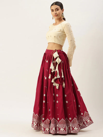 Maroon Beige Lehenga Set - Indian Clothing in Denver, CO, Aurora, CO, Boulder, CO, Fort Collins, CO, Colorado Springs, CO, Parker, CO, Highlands Ranch, CO, Cherry Creek, CO, Centennial, CO, and Longmont, CO. Nationwide shipping USA - India Fashion X