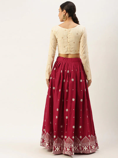 Maroon Beige Lehenga Set - Indian Clothing in Denver, CO, Aurora, CO, Boulder, CO, Fort Collins, CO, Colorado Springs, CO, Parker, CO, Highlands Ranch, CO, Cherry Creek, CO, Centennial, CO, and Longmont, CO. Nationwide shipping USA - India Fashion X