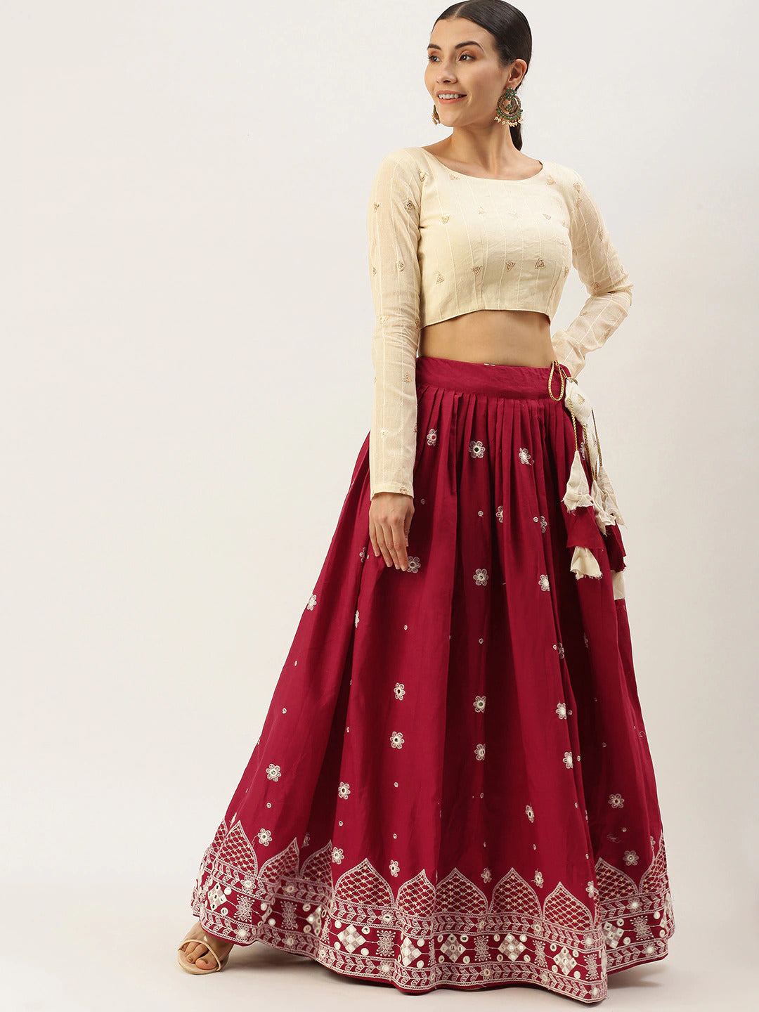 Maroon Beige Lehenga Set - Indian Clothing in Denver, CO, Aurora, CO, Boulder, CO, Fort Collins, CO, Colorado Springs, CO, Parker, CO, Highlands Ranch, CO, Cherry Creek, CO, Centennial, CO, and Longmont, CO. Nationwide shipping USA - India Fashion X