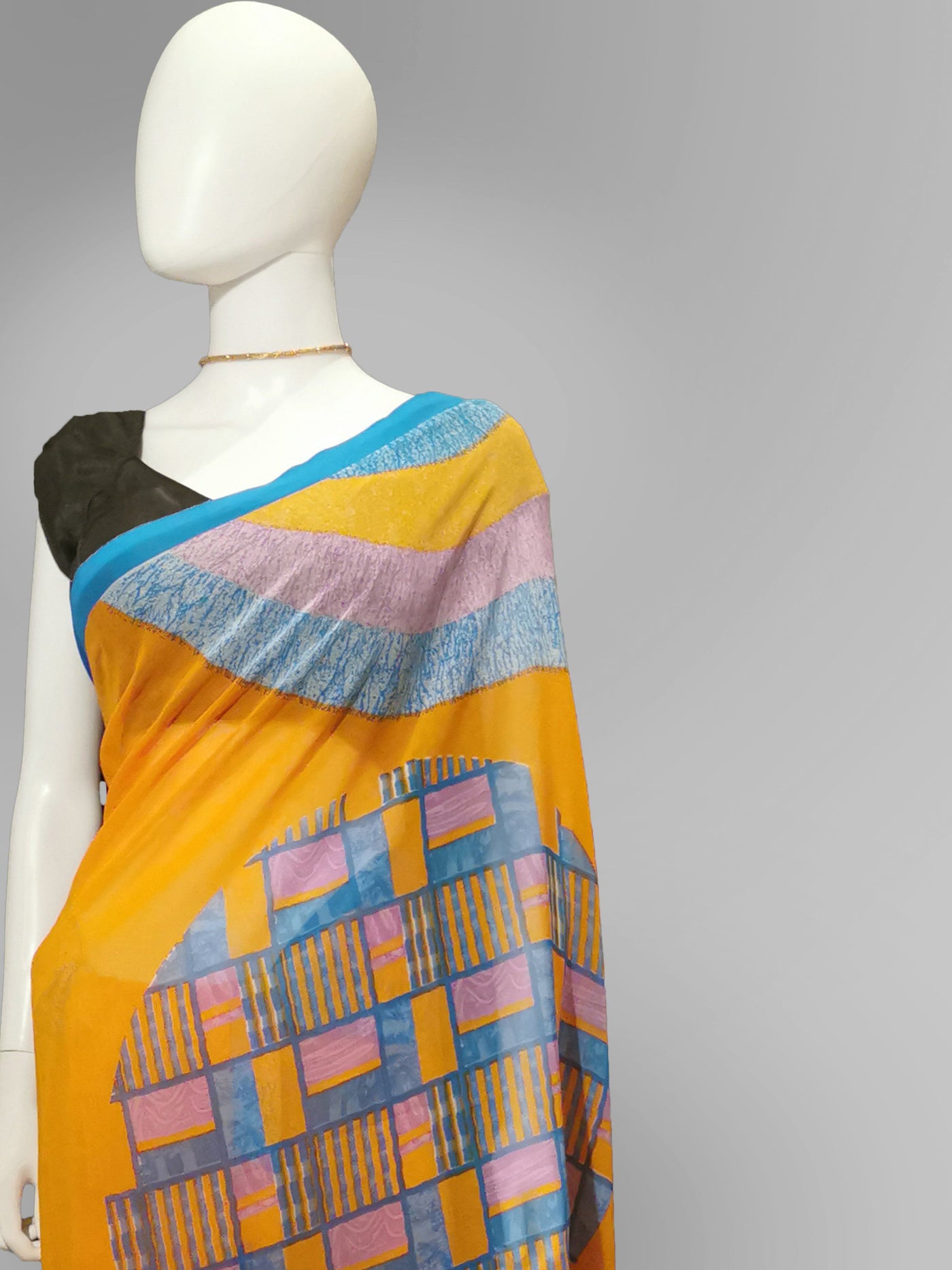 Saree in Orange with MultiColor Printed Artwork Indian Clothing in Denver, CO, Aurora, CO, Boulder, CO, Fort Collins, CO, Colorado Springs, CO, Parker, CO, Highlands Ranch, CO, Cherry Creek, CO, Centennial, CO, and Longmont, CO. NATIONWIDE SHIPPING USA- India Fashion X