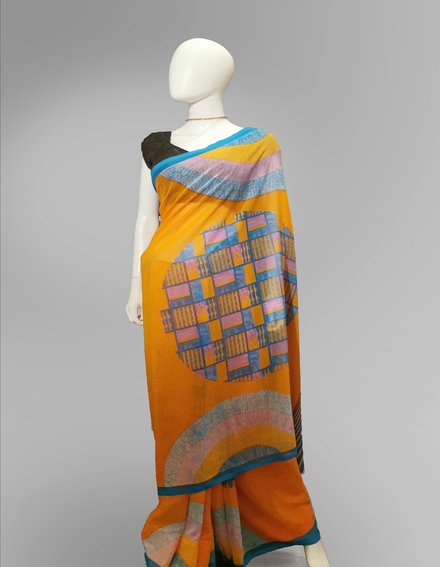 Saree in Orange with MultiColor Printed Artwork Indian Clothing in Denver, CO, Aurora, CO, Boulder, CO, Fort Collins, CO, Colorado Springs, CO, Parker, CO, Highlands Ranch, CO, Cherry Creek, CO, Centennial, CO, and Longmont, CO. NATIONWIDE SHIPPING USA- India Fashion X