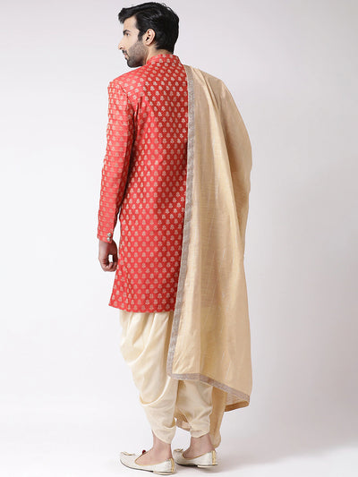 Red & Beige Printed Sherwani Set Indian Clothing in Denver, CO, Aurora, CO, Boulder, CO, Fort Collins, CO, Colorado Springs, CO, Parker, CO, Highlands Ranch, CO, Cherry Creek, CO, Centennial, CO, and Longmont, CO. NATIONWIDE SHIPPING USA- India Fashion X