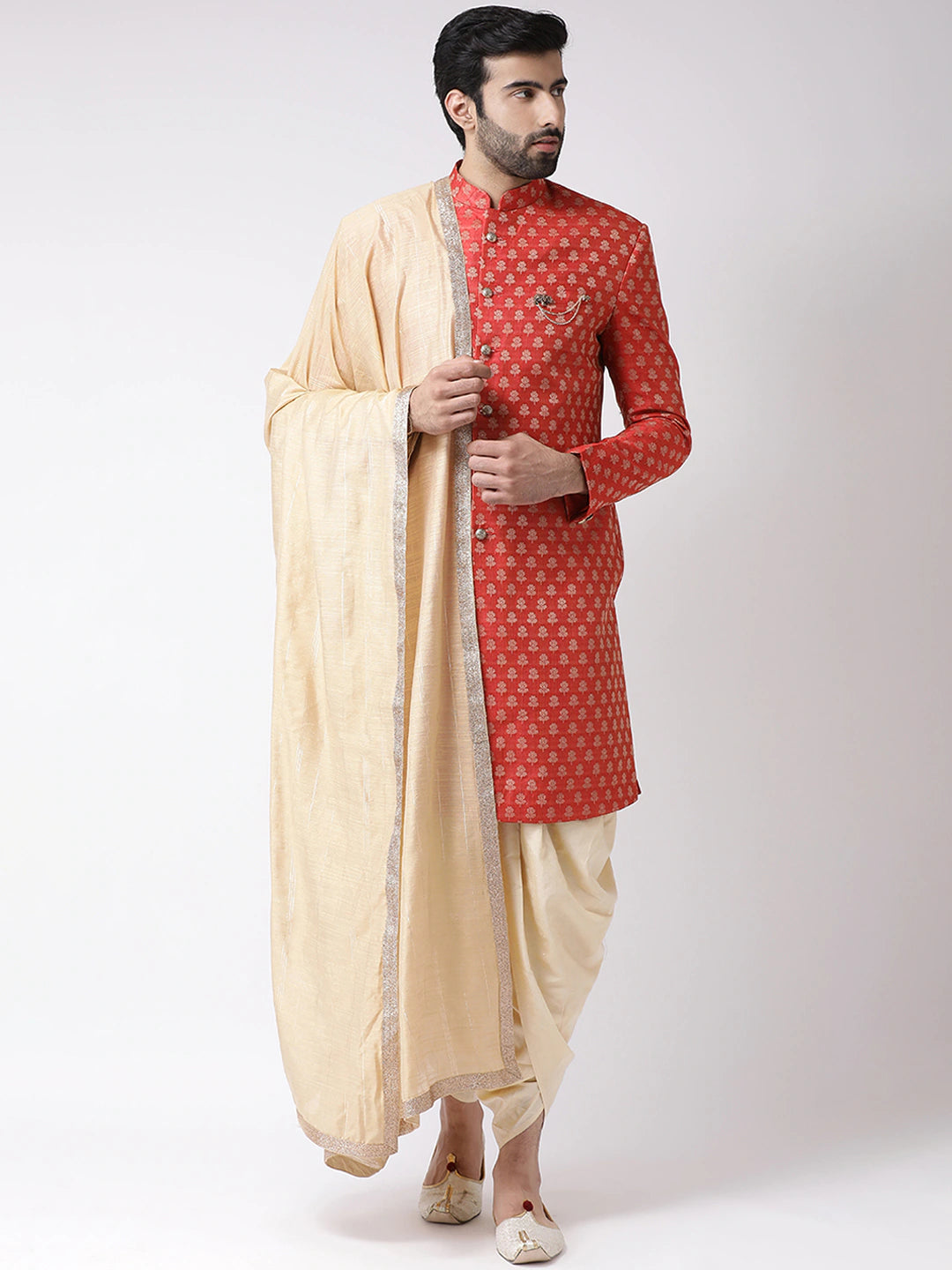 Red & Beige Printed Sherwani Set Indian Clothing in Denver, CO, Aurora, CO, Boulder, CO, Fort Collins, CO, Colorado Springs, CO, Parker, CO, Highlands Ranch, CO, Cherry Creek, CO, Centennial, CO, and Longmont, CO. NATIONWIDE SHIPPING USA- India Fashion X