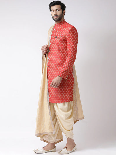 Red & Beige Printed Sherwani Set Indian Clothing in Denver, CO, Aurora, CO, Boulder, CO, Fort Collins, CO, Colorado Springs, CO, Parker, CO, Highlands Ranch, CO, Cherry Creek, CO, Centennial, CO, and Longmont, CO. NATIONWIDE SHIPPING USA- India Fashion X