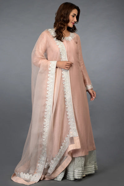 Peach Linen Silk Kurta Set Indian Clothing in Denver, CO, Aurora, CO, Boulder, CO, Fort Collins, CO, Colorado Springs, CO, Parker, CO, Highlands Ranch, CO, Cherry Creek, CO, Centennial, CO, and Longmont, CO. NATIONWIDE SHIPPING USA- India Fashion X