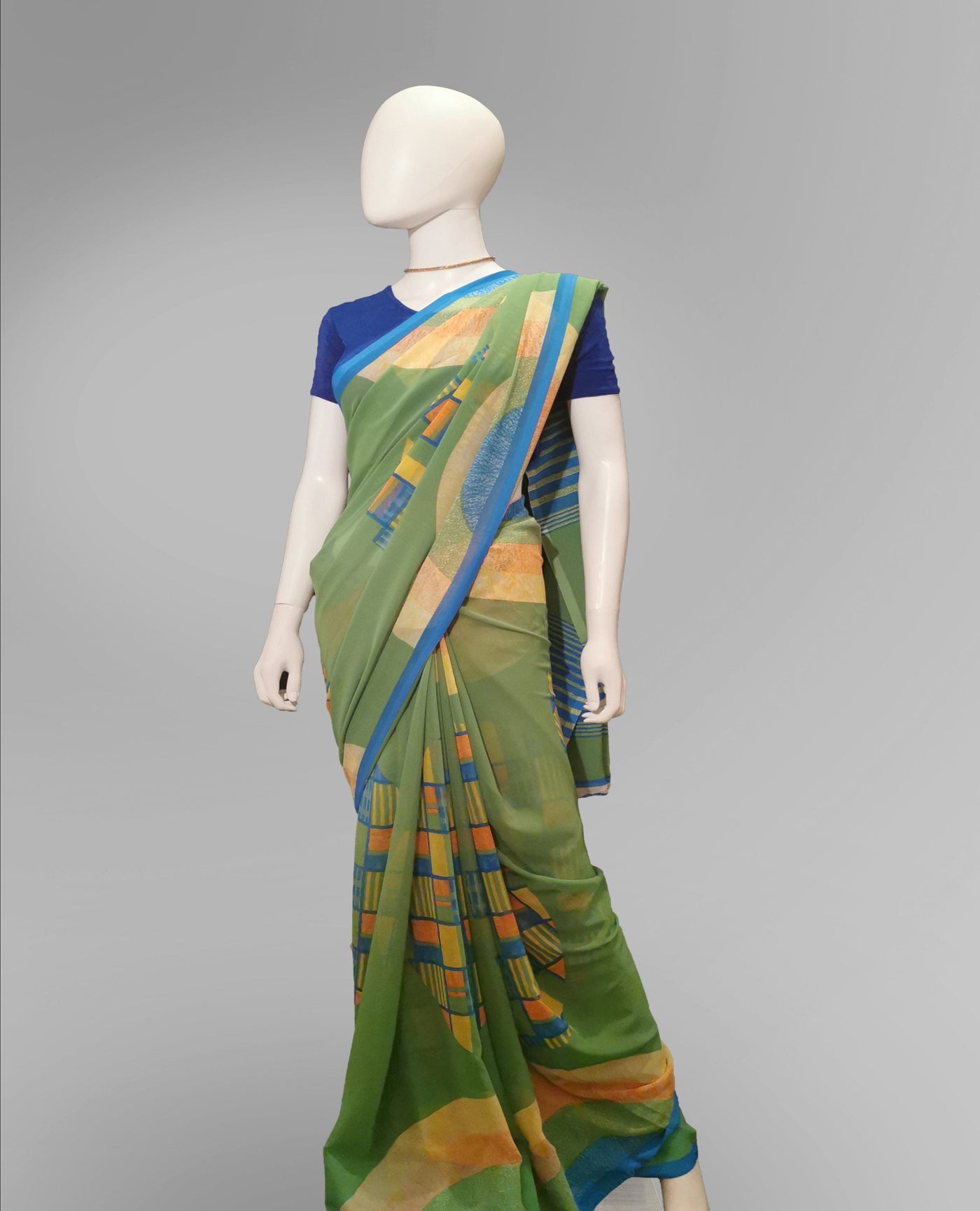 Saree in Green with MultiColor Printed Artwork Indian Clothing in Denver, CO, Aurora, CO, Boulder, CO, Fort Collins, CO, Colorado Springs, CO, Parker, CO, Highlands Ranch, CO, Cherry Creek, CO, Centennial, CO, and Longmont, CO. NATIONWIDE SHIPPING USA- India Fashion X