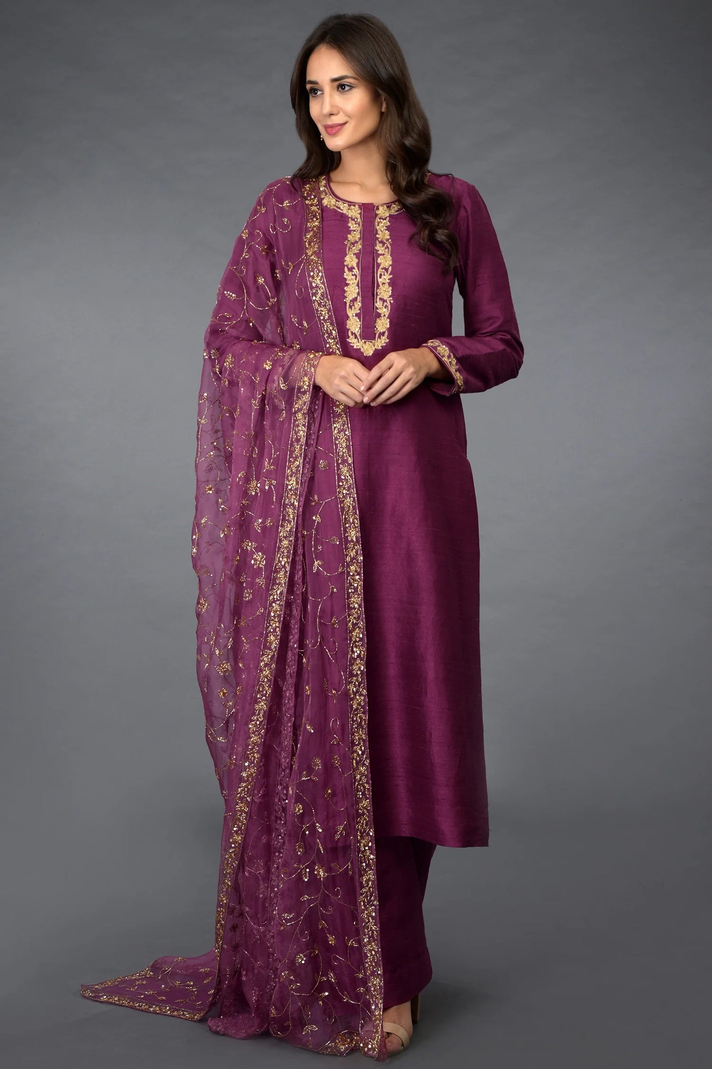 Purple Raw Silk Palazzo Set Indian Clothing in Denver, CO, Aurora, CO, Boulder, CO, Fort Collins, CO, Colorado Springs, CO, Parker, CO, Highlands Ranch, CO, Cherry Creek, CO, Centennial, CO, and Longmont, CO. NATIONWIDE SHIPPING USA- India Fashion X