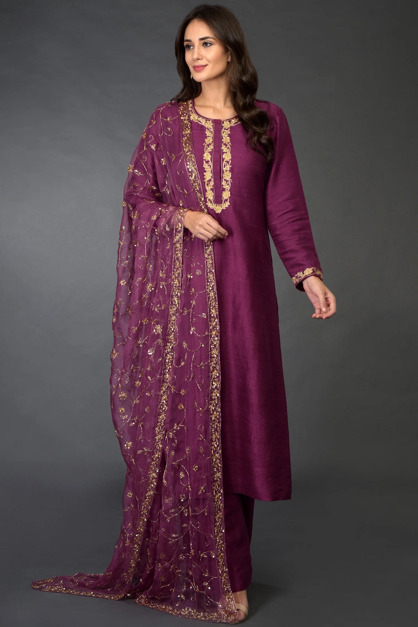 Purple Raw Silk Palazzo Set Indian Clothing in Denver, CO, Aurora, CO, Boulder, CO, Fort Collins, CO, Colorado Springs, CO, Parker, CO, Highlands Ranch, CO, Cherry Creek, CO, Centennial, CO, and Longmont, CO. NATIONWIDE SHIPPING USA- India Fashion X
