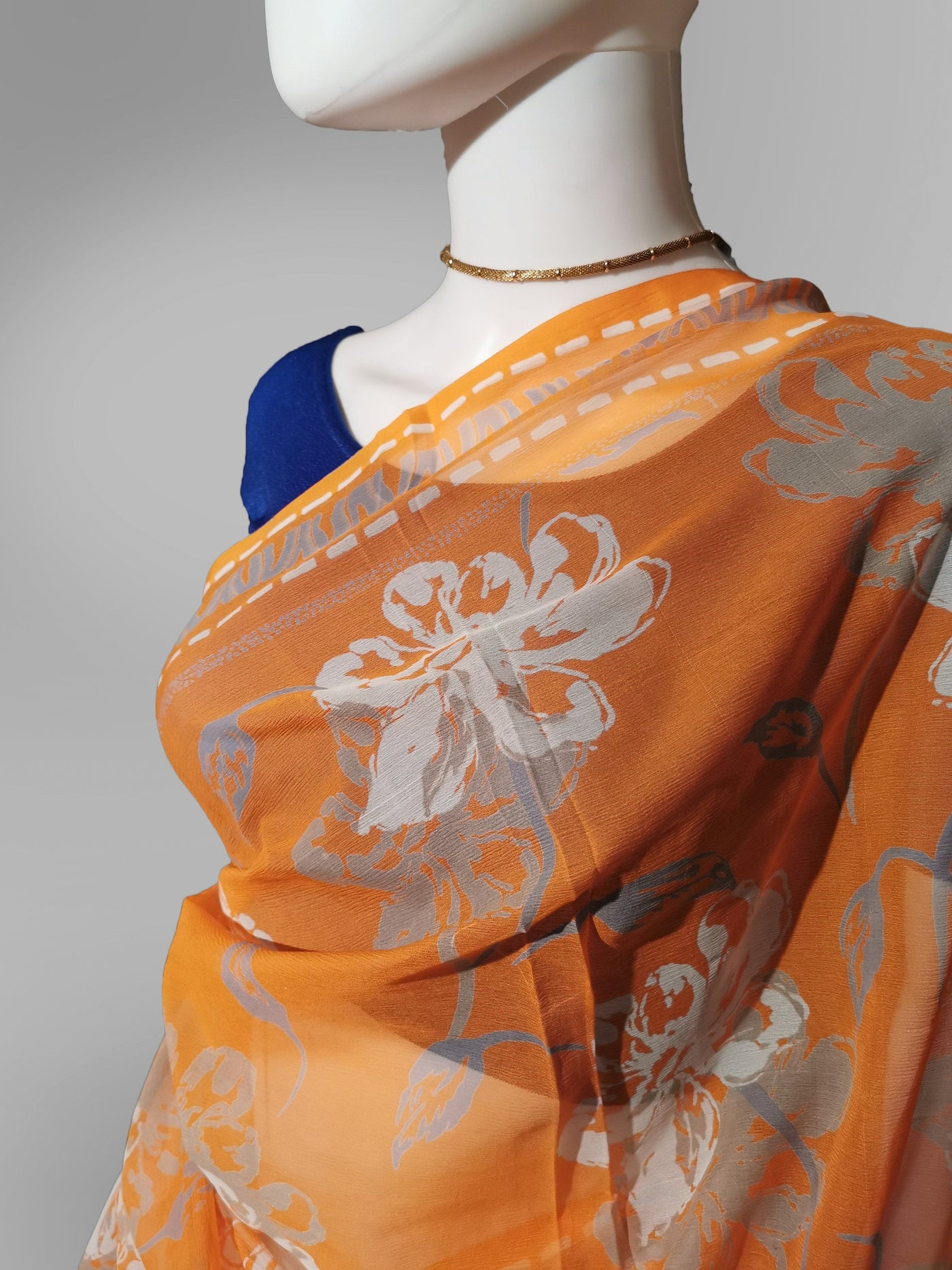Saree in Orange Blend With Silver Floral Print Indian Clothing in Denver, CO, Aurora, CO, Boulder, CO, Fort Collins, CO, Colorado Springs, CO, Parker, CO, Highlands Ranch, CO, Cherry Creek, CO, Centennial, CO, and Longmont, CO. NATIONWIDE SHIPPING USA- India Fashion X