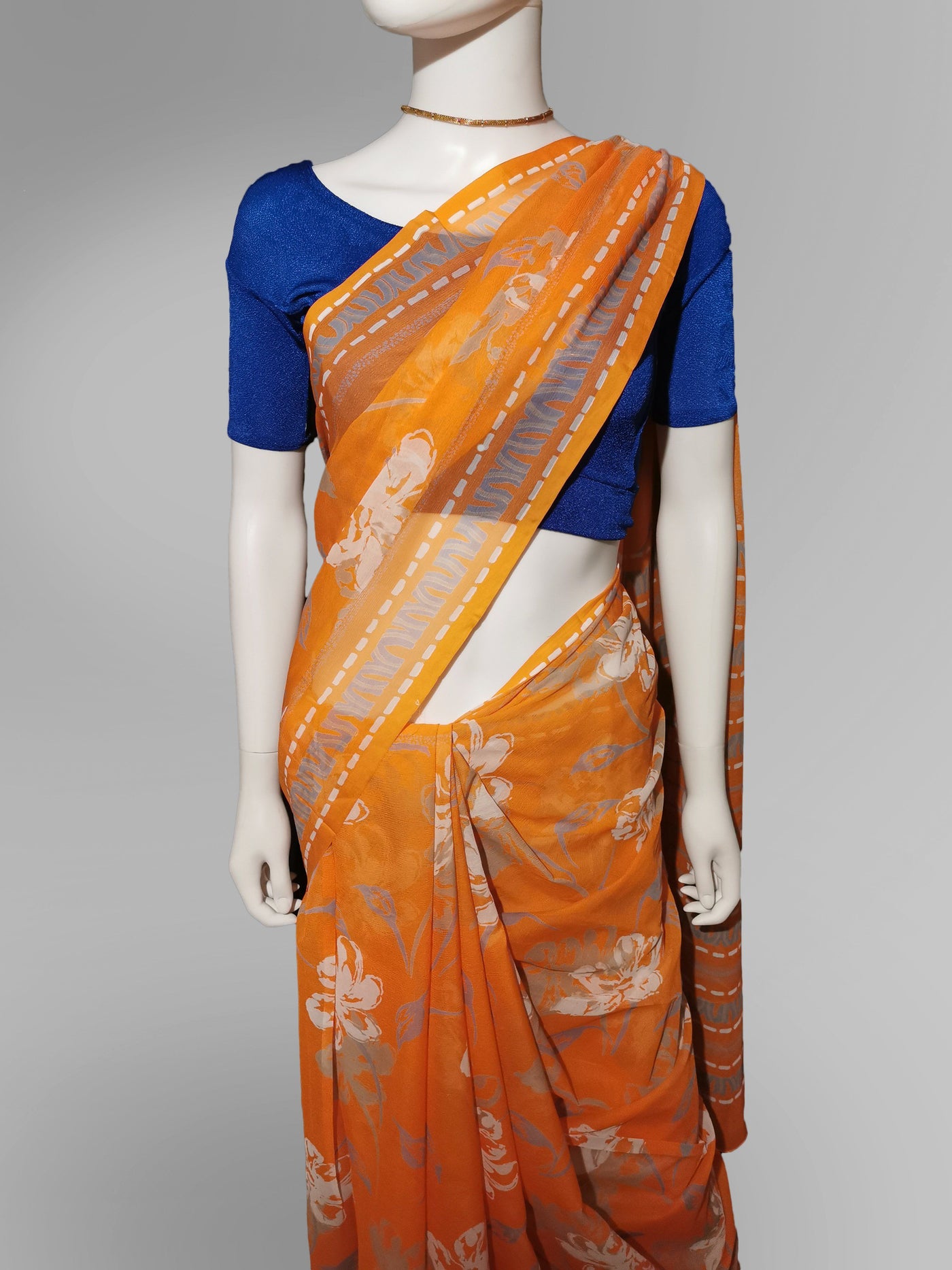 Saree in Orange Blend With Silver Floral Print Indian Clothing in Denver, CO, Aurora, CO, Boulder, CO, Fort Collins, CO, Colorado Springs, CO, Parker, CO, Highlands Ranch, CO, Cherry Creek, CO, Centennial, CO, and Longmont, CO. NATIONWIDE SHIPPING USA- India Fashion X