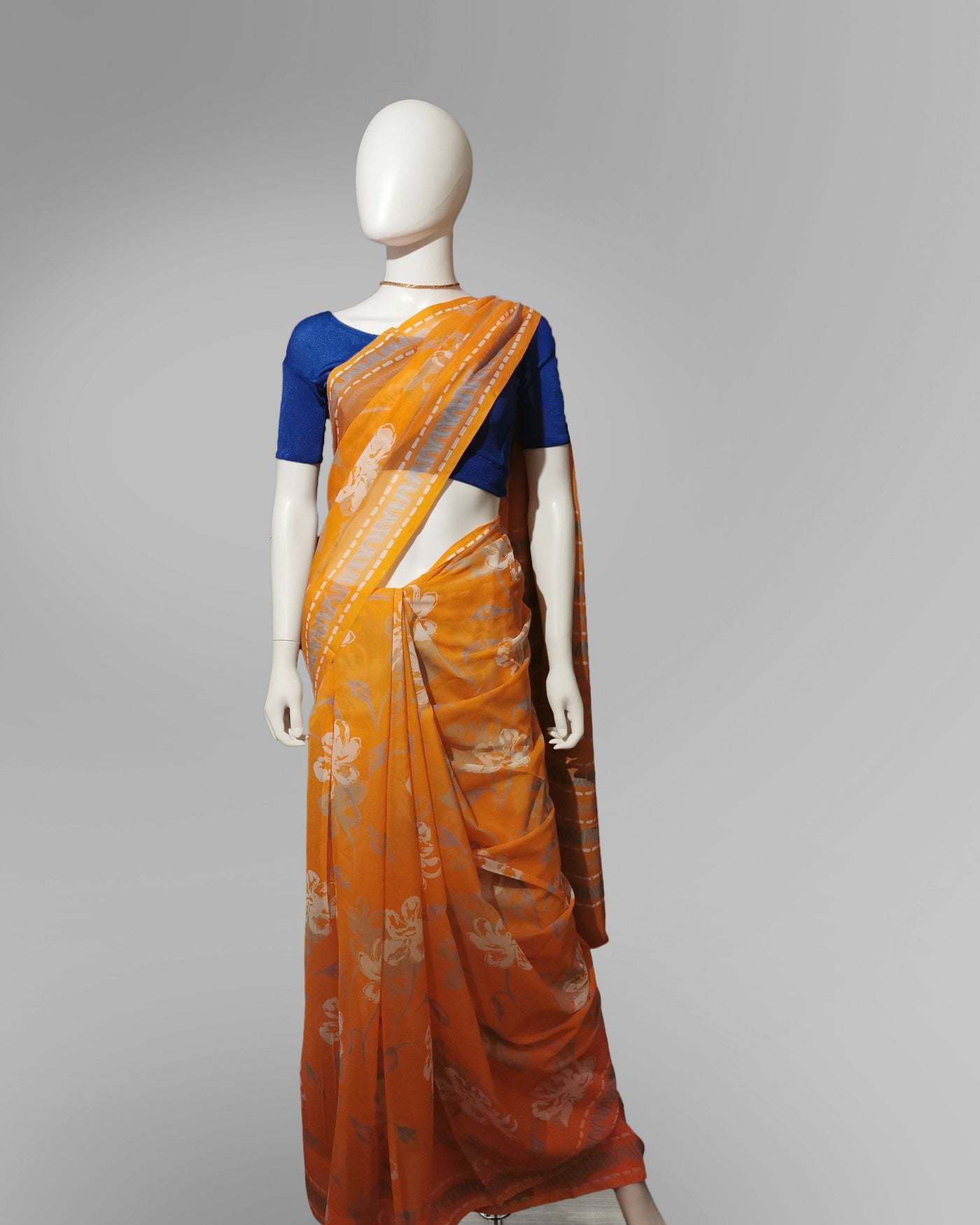 Saree in Orange Blend With Silver Floral Print Indian Clothing in Denver, CO, Aurora, CO, Boulder, CO, Fort Collins, CO, Colorado Springs, CO, Parker, CO, Highlands Ranch, CO, Cherry Creek, CO, Centennial, CO, and Longmont, CO. NATIONWIDE SHIPPING USA- India Fashion X