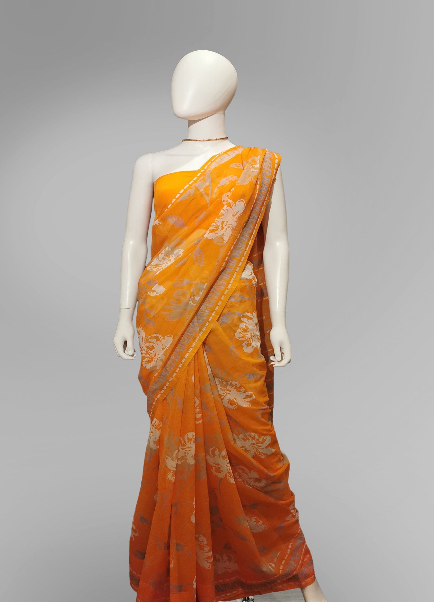 Saree in Orange Blend With Silver Floral Print Indian Clothing in Denver, CO, Aurora, CO, Boulder, CO, Fort Collins, CO, Colorado Springs, CO, Parker, CO, Highlands Ranch, CO, Cherry Creek, CO, Centennial, CO, and Longmont, CO. NATIONWIDE SHIPPING USA- India Fashion X