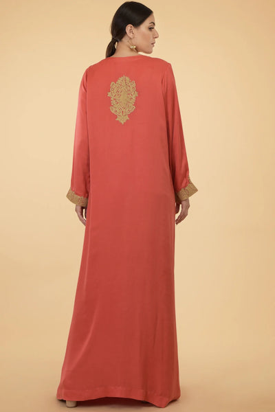 Coral Modal Satin Kaftan Indian Clothing in Denver, CO, Aurora, CO, Boulder, CO, Fort Collins, CO, Colorado Springs, CO, Parker, CO, Highlands Ranch, CO, Cherry Creek, CO, Centennial, CO, and Longmont, CO. NATIONWIDE SHIPPING USA- India Fashion X