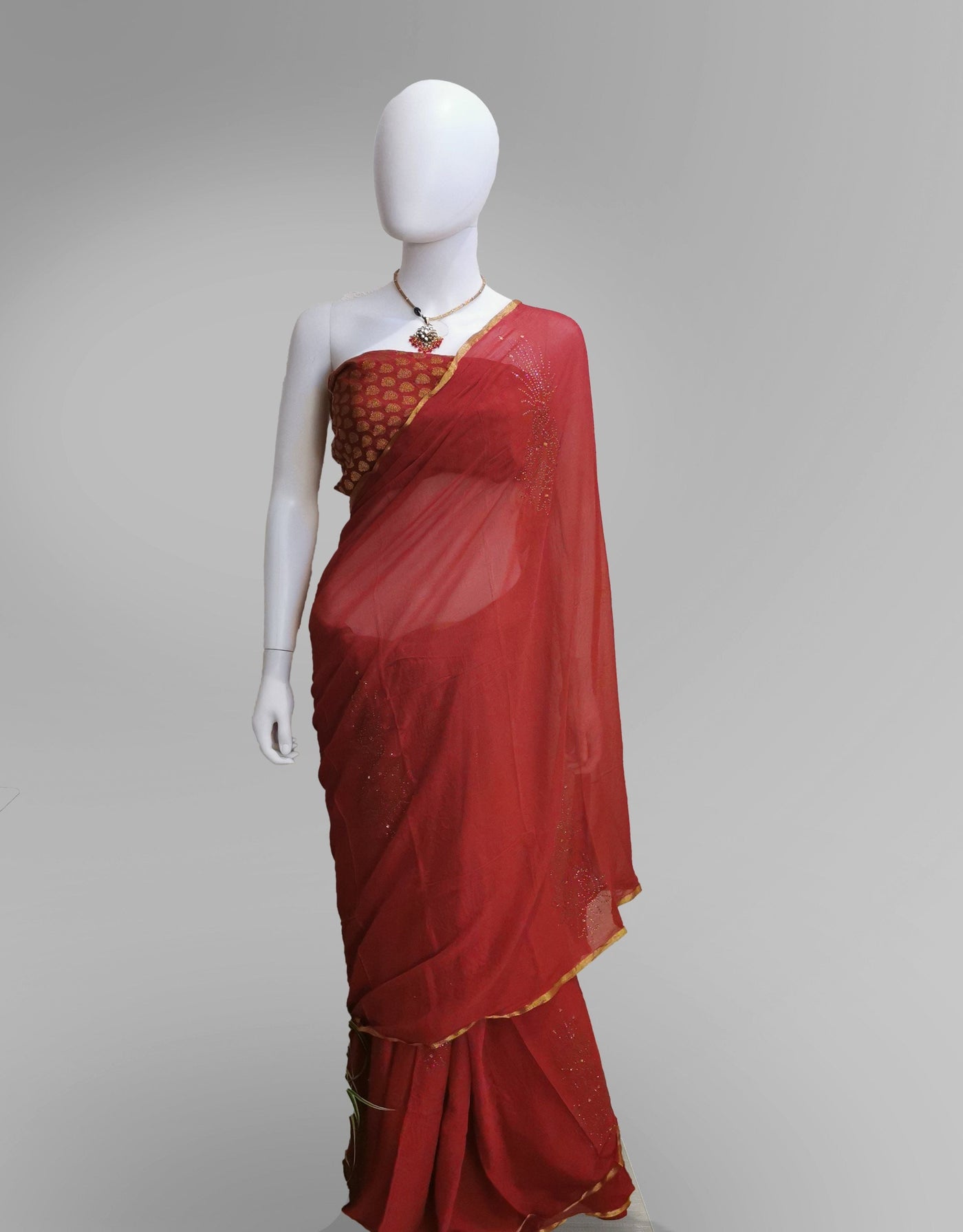 Saree in Crimson Red With Subtle Golden Embroidery Indian Clothing in Denver, CO, Aurora, CO, Boulder, CO, Fort Collins, CO, Colorado Springs, CO, Parker, CO, Highlands Ranch, CO, Cherry Creek, CO, Centennial, CO, and Longmont, CO. NATIONWIDE SHIPPING USA- India Fashion X
