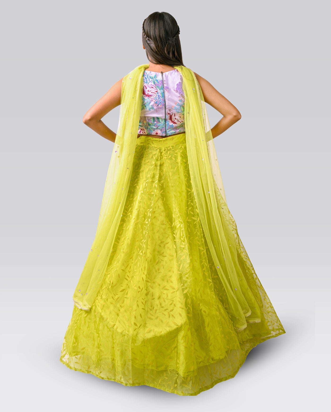 Leafy Lehenga in Yellow - Indian Clothing in Denver, CO, Aurora, CO, Boulder, CO, Fort Collins, CO, Colorado Springs, CO, Parker, CO, Highlands Ranch, CO, Cherry Creek, CO, Centennial, CO, and Longmont, CO. Nationwide shipping USA - India Fashion X