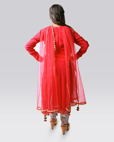 Tomato Crepe Salwar-Kameez - Indian Clothing in Denver, CO, Aurora, CO, Boulder, CO, Fort Collins, CO, Colorado Springs, CO, Parker, CO, Highlands Ranch, CO, Cherry Creek, CO, Centennial, CO, and Longmont, CO. Nationwide shipping USA - India Fashion X
